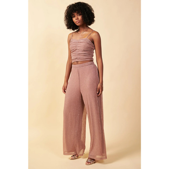 NWT Skies Are Blue Dusty Pink "Rose" Metallic Mesh Wide Leg Lined Pants Small - Picture 3 of 8